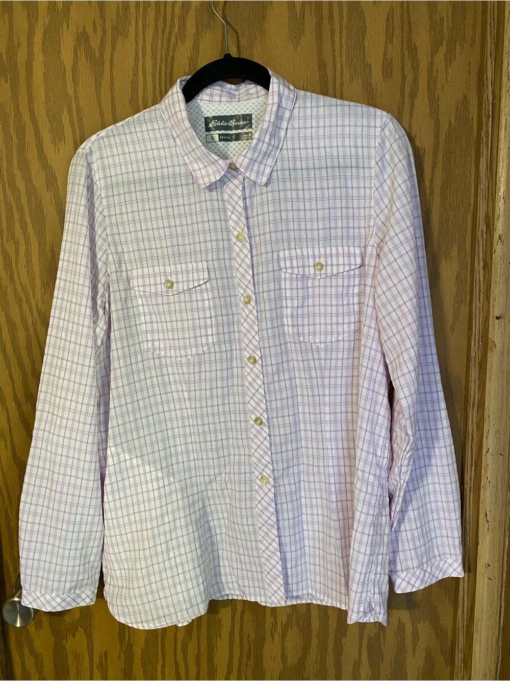 Eddie Bauer Women’s Lavender Button-Up Shirt Roll-Up Tab Sleeves Vented Size L